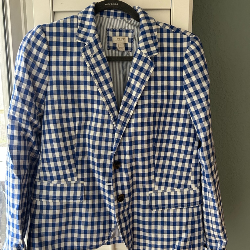 J Crew blue white gingham blazer